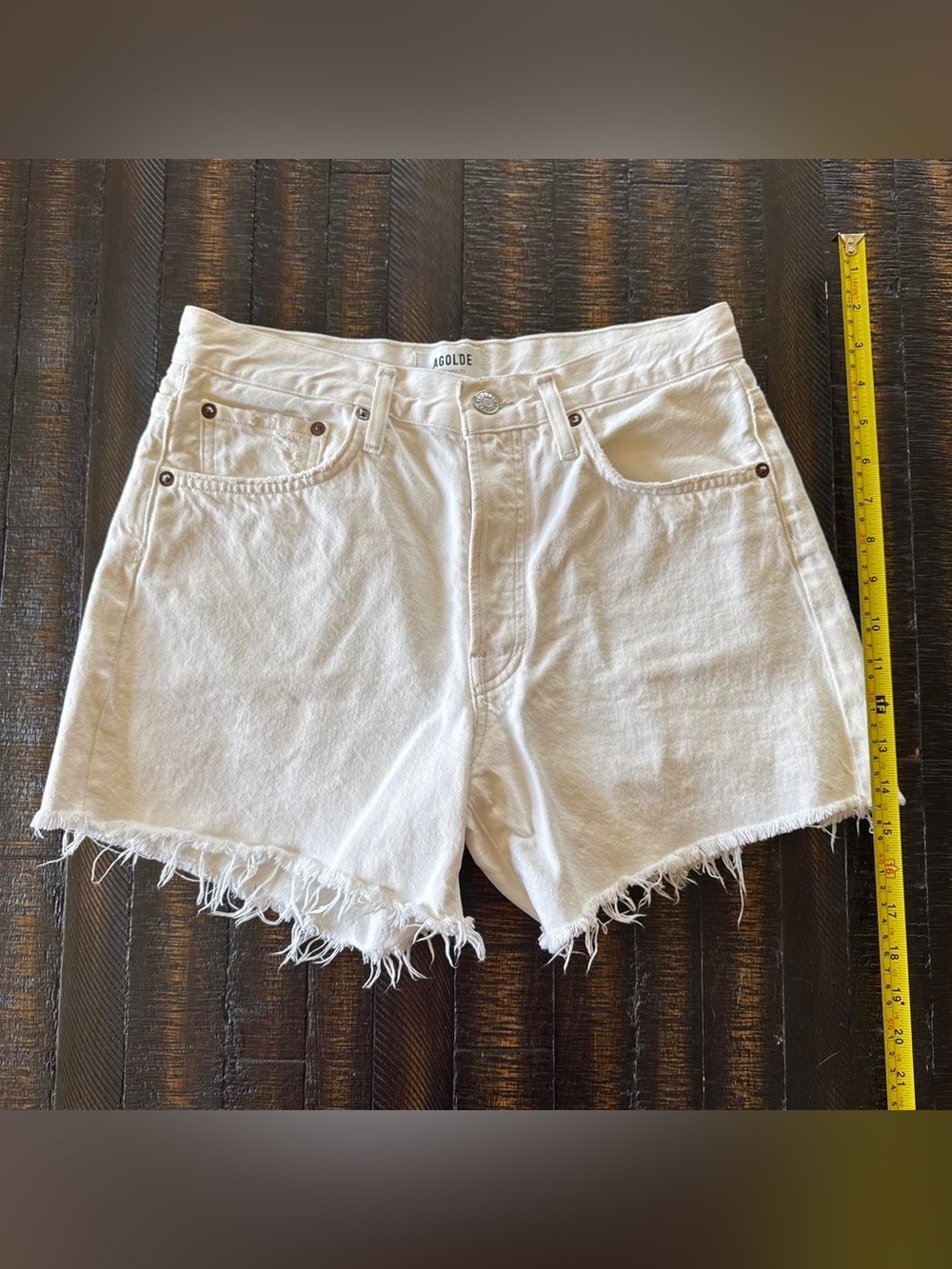 Agolde White Raw Hem Denim Shorts